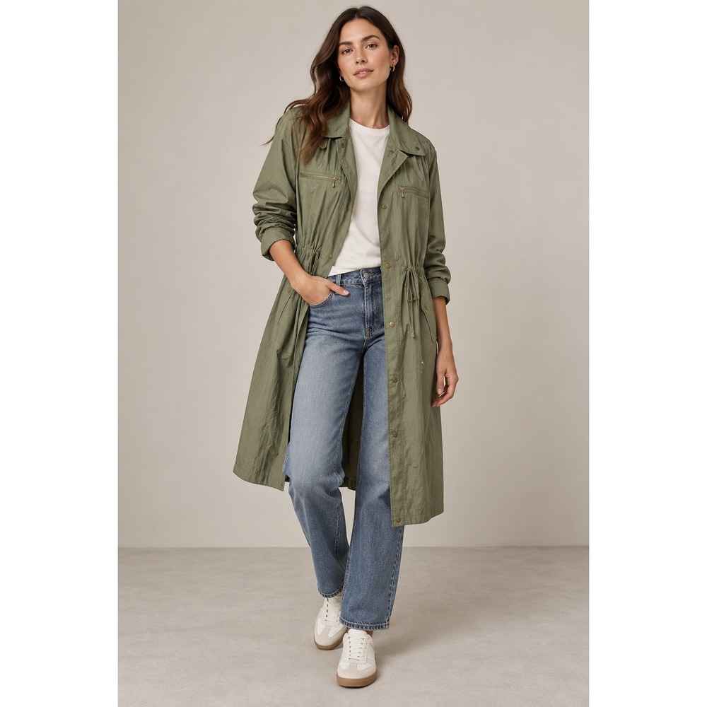Sanyo Olive Green Lightweight Rain Trench Coat, L